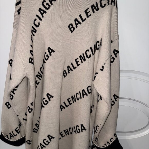 Balenciaga All-Over Logo Knit Sweater – Beige/Black – Size M (Unisex) - Picture 3 of 5
